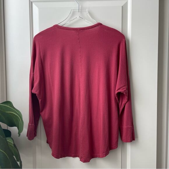 Lucky Brand Red Blouse Eyelet Button Henley Flowy Large - Picture 9 of 13